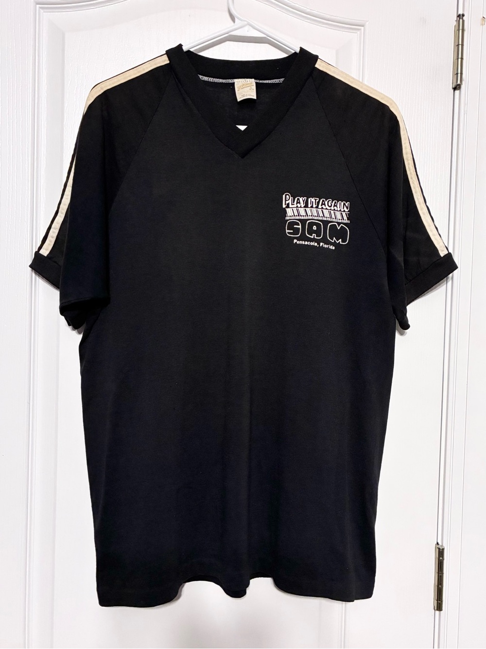 VTG 1983 Play It Again Sam Pensacola FL Piano Bar Graphic Tee USA Black Large
